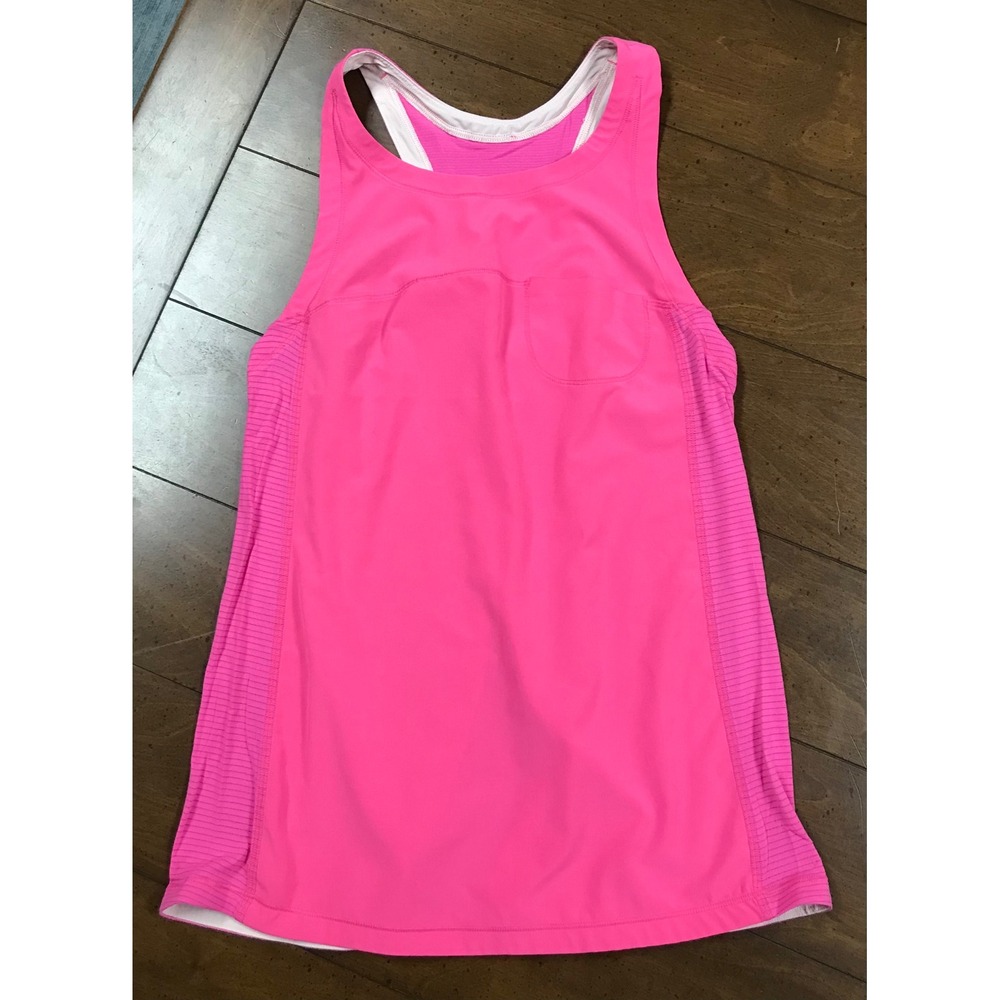 Lululemon Hot Pink Striped Racerback Tank Top Split in‎ Back